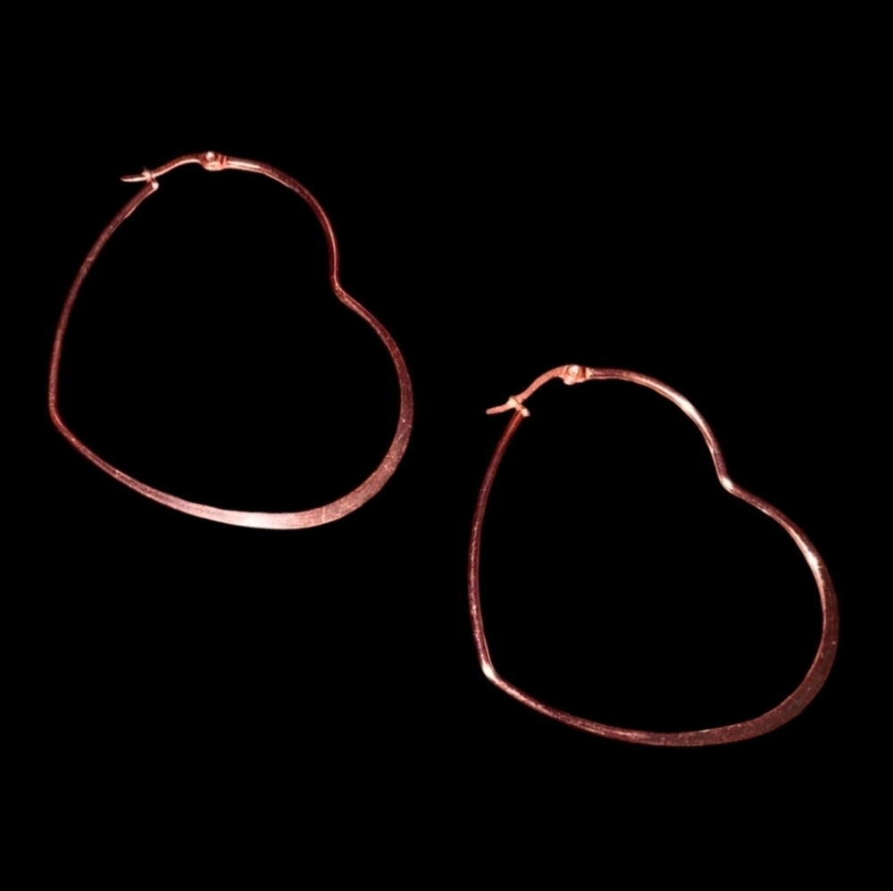 Big Rose Gold Minimalist Heart Shaped Hoops 60mm Big Hoop Earrings Large Hearts